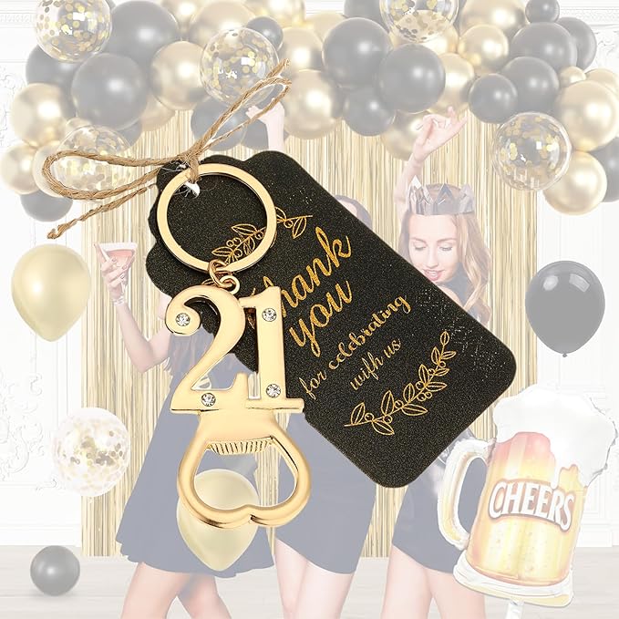 24 pcs 21th Gold Keychain Bottle Opener Birthday Party Favors for Guests,21th Beer Bottle Opener Favors Bulk for Birthday Anniversary Souvenirs Party Decor Supplies (Gold 21th)