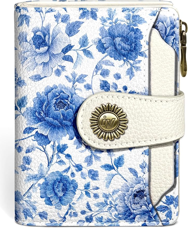 Floral Flowers Small Wallet Women RFID Blocking Bifold, Credit Card Holder, Zipper Coin Pocket, PU Leather, Compact, Travel, 4 ID Window, 14 Card Slots, Cash Purse, Ladies Woman Female Girls