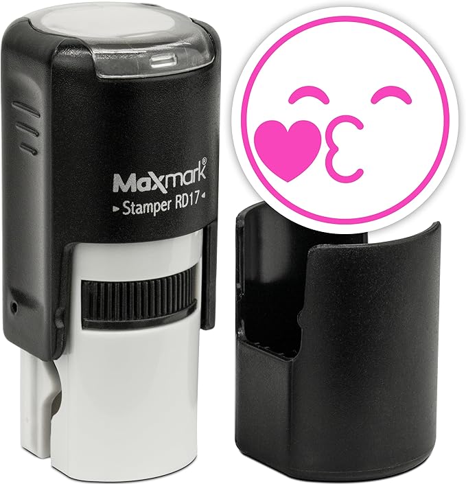 MaxMark Round Self Inking Emoji Stamp - Kiss - Pink Ink