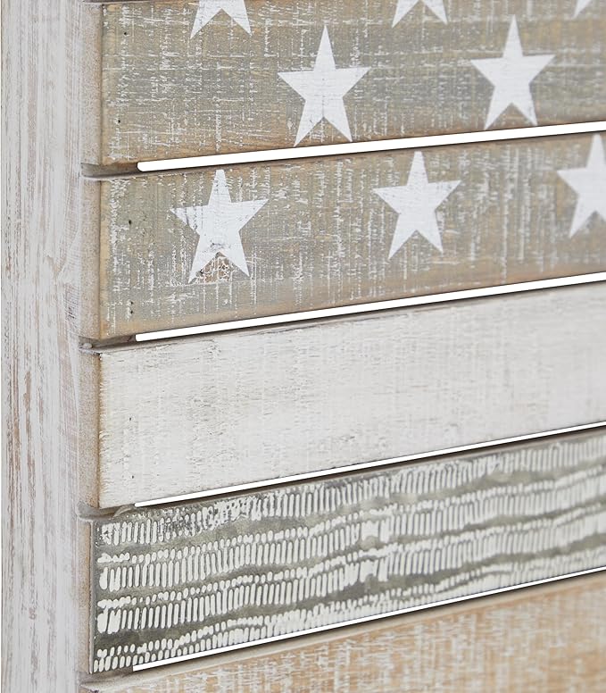 Deco 79 Wood American Flag Home Wall Decor Wall Sculpture, Wall Art 38" x 2" x 26", White