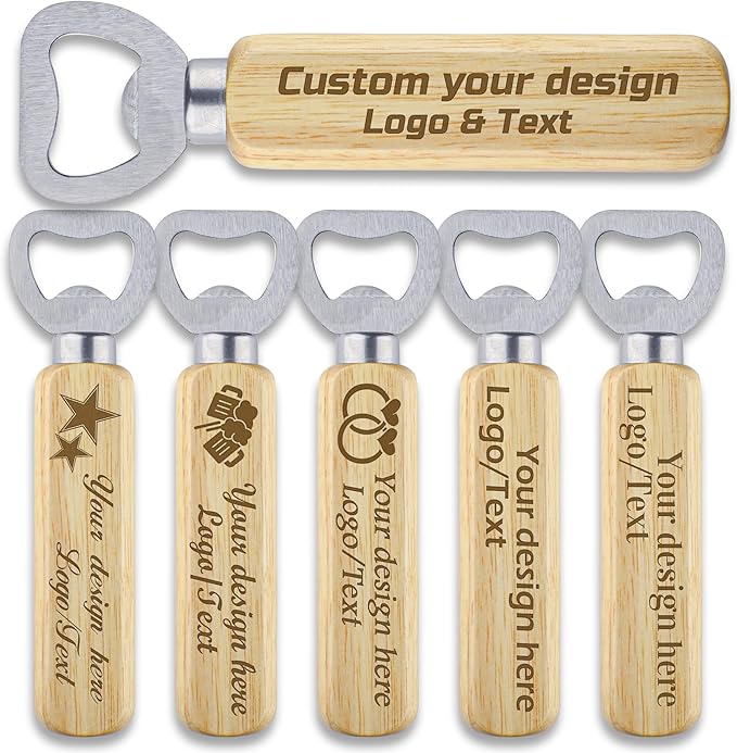 20-100PCS Personalized Bottle Openers,Wooden Handle Beer Opener,Laser Engraved Logo/Text,Good for Weddings,Partys,Bars,Kitchens,Restaurants,Promotional Gifts & Anniversary Favors