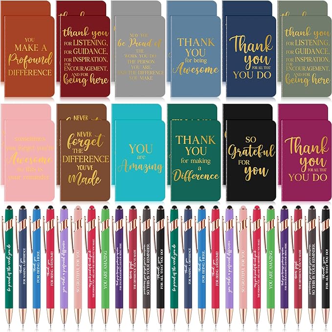Ragnhild 48 Pcs Thank You Gifts Bulk Motivational Pens Inspirational Notepads, Mini Motivational Notebooks Gifts for Employee Teacher Staff Volunteer Coworker