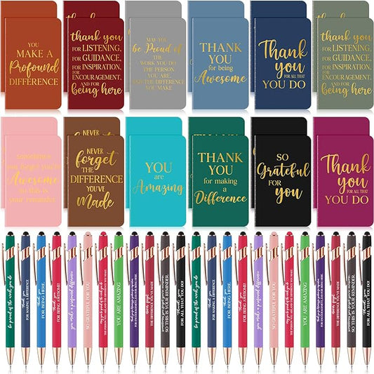 96 Pcs Thank You Gifts Bulk Motivational Pens Inspirational Notepads Set, Mini Motivational Notebooks and Ballpoint Pens, Inspirational Appreciation Gifts for Employee Teacher Staff Volunteer Coworker