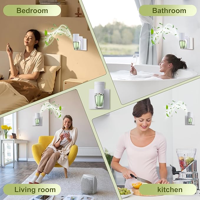 2 PCS Wall Fragrance Plug in with Night Light and Oil Diffuser Plug with Upgraded Fragrance Concentration Control, Compatible with Bath and Body Works WallFower for Home, White