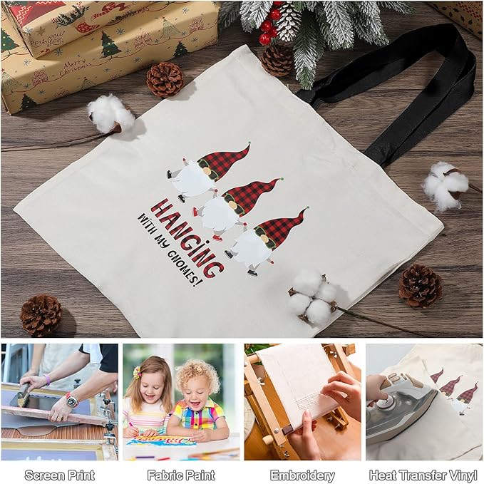 Roowest 120 Pieces Cotton Tote Bag Bulk 15 x 16 Inch Blank Shopping Cloth Bags Reusable with Long Handle for Women Men DIY(Beige, Black)