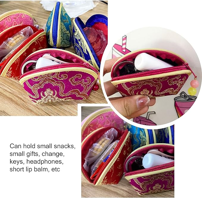 MIAO JIN 20Pcs Silk Coin Purse Zipper Purse Embroidery Sugar Jewelry Bag Lipstick Container Coin Wallet Gift Bag