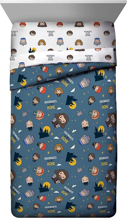 Harry Potter is My Home 5 Piece Full Bed Set - Bedding Features Harry, Ron, Hermoine, Hagrid, and Dumbledore