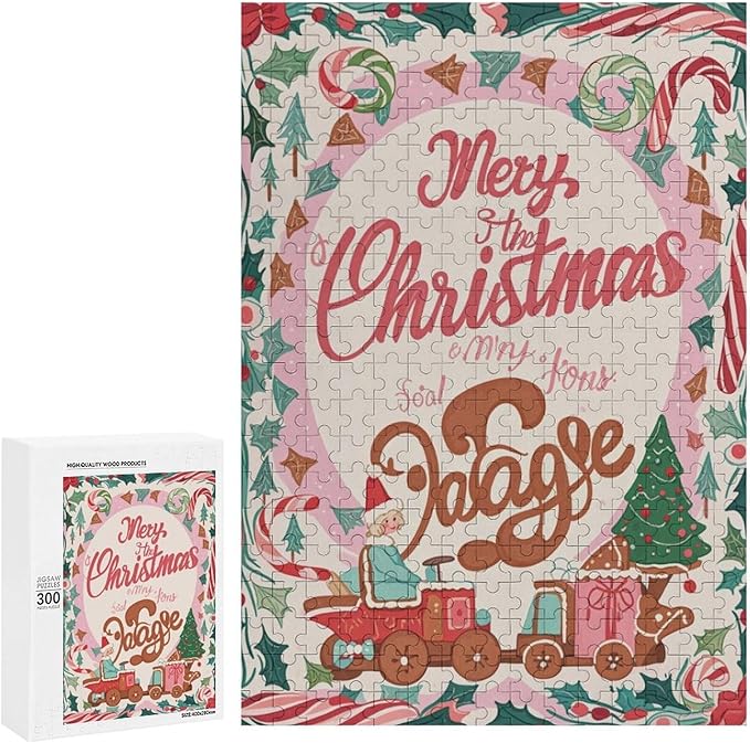 Wooden Puzzle - Christmas Gingerbread Express Train Jigsaw Puzzles，Wooden Puzzles for Adults 300 Pieces Unique Gifts for Wall Art，Challenge Puzzles，Educational Games，Family Puzzles