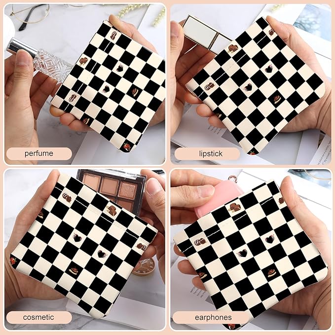 2Pcs PU Leather Small Squeeze Coin Purse Pouch Mini coin Bag Unique And Cute Wallet Cosmetic Bags Change Bag For Women Girls Men （Black and pink checkered1