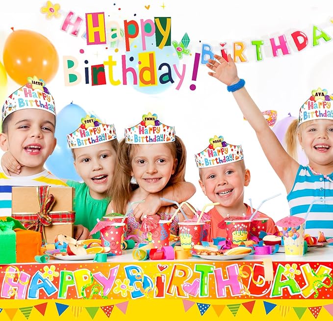 Outus 42 Pack Happy Birthday Crowns for Kids Classroom with Elastic Band for Teachers Students Kindergarten Party