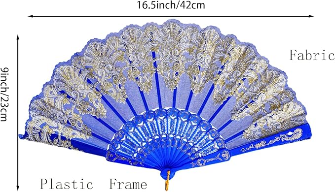 QIRMIZI 10 Pack Folding Handheld Fans,Silk Spanish Fan, Perfect for Weddings, Parties, and Dancing,Royal Blue