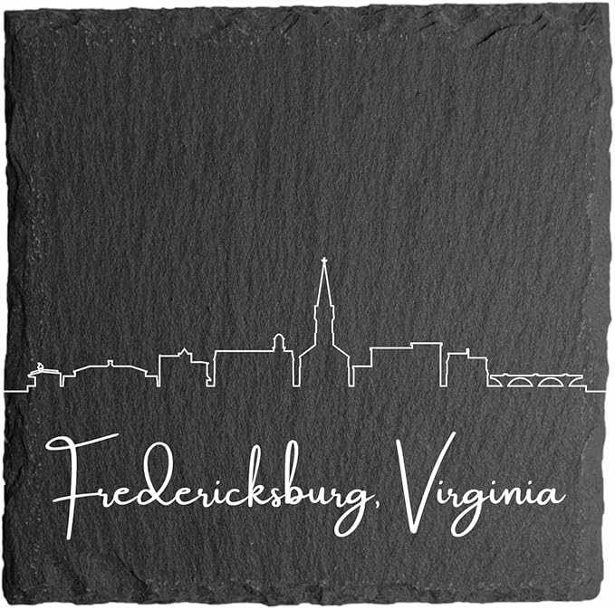 Blue Ridge Mountain Gifts - Fredericksburg VA Skyline Coasters, Set of 4 - Fredericksburg Virginia Souvenir, Slate Coasters with Minimalist Skyline, Housewarming Gift for Friends, Family, & Neighbors