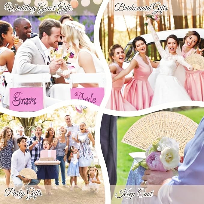 30Pcs Handheld Foldable Wedding Wooden Fans Personalized Custom Sandalwood Fans with Tassels and Organza Bags Wedding Favors for Guests Baby Shower Birthday Party Gift Bulk (30)