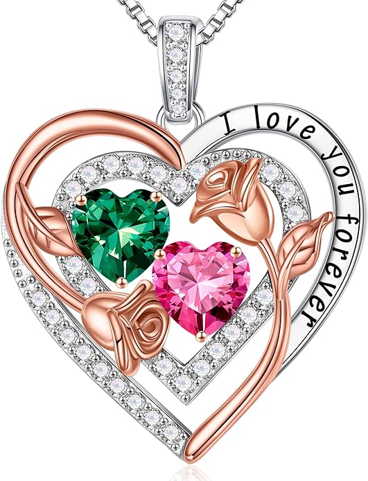 Iefil Valentines Day Gifts for Her - Sterling Silver Birthstone Necklace Anniversary Birthday Gifts for Her Wife Mom Daughter