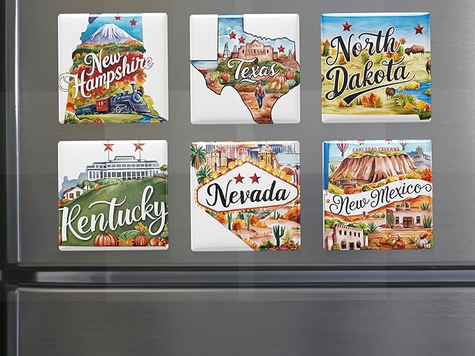 50 US States Magnet Set, Road Trip Travel Souvenir, Custom Fridge Magnets, Unique State Keepsake – Personalized Gift (10)