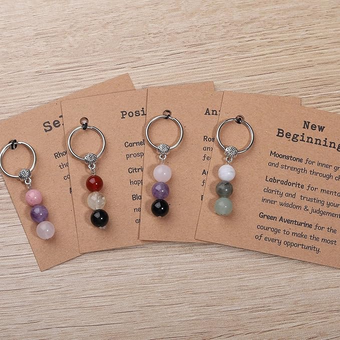 Natural Crystals Keychain Gift for New Beginnings, New Beginnings Gifts for Coworker Anxiety Relief Keychain for Women