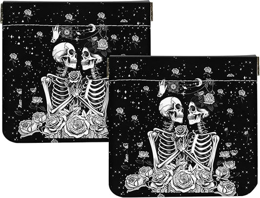 2Pcs PU Leather Small Squeeze Coin Purse Pouch Mini coin Bag Unique And Cute Wallet Cosmetic Bags Change Bag For Women Girls Men （skull 2