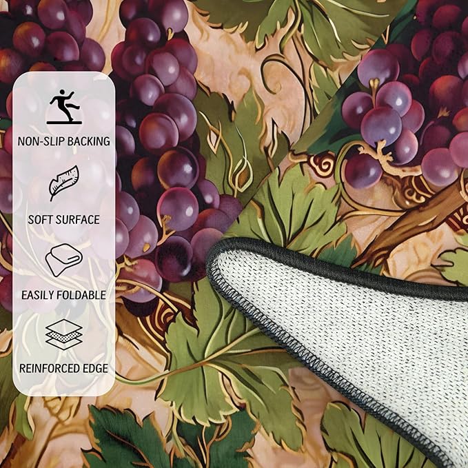 Vintage Grape Half Round Door Mat Non Slip Bath Mats Absorbent Front Porch Rugs Shower Mat for Living Room Bedroom Kitchen Bathroom Floor Home Decor