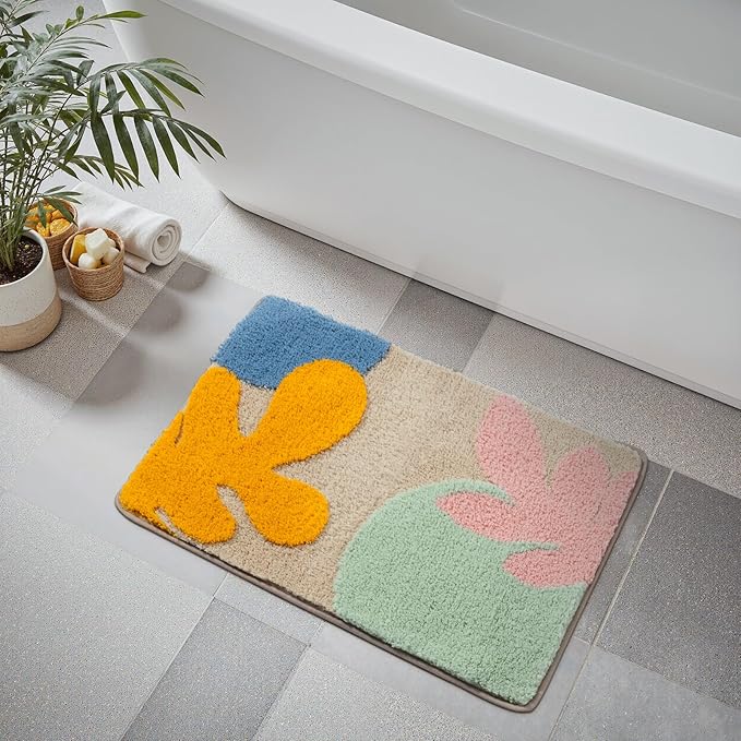Uphome Bathroom Rugs Modern Abstract Bath Mat Non Slip Water Absorbent Cute Bath Rug Soft Microfiber Machine Washable Minimalist Art Floor Mats for Tub Bathroom Indoor Doormat,18"x26"