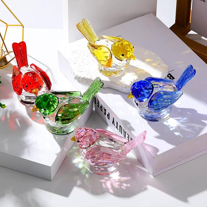 Crystal Pink Birds Figurine Glass Collectible Figurines Paperweights Birthday Gifts for Women Decorative Tabletop Centerpiece for Animal Lovers