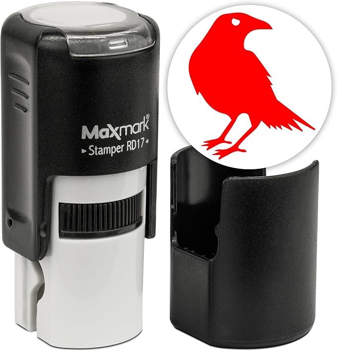 MaxMark Round Self Inking Halloween Stamp - Crow - Red Ink