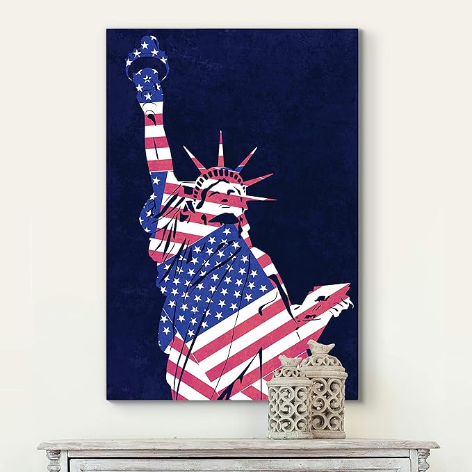Renditions Gallery Canvas Nationalist Wall Art Home Paintings & Prints Artwork Flag Draped Liberty Statue Patriotic Wall Hanging Decorations for Bedroom Office Kitchen - 24"x32" LT25