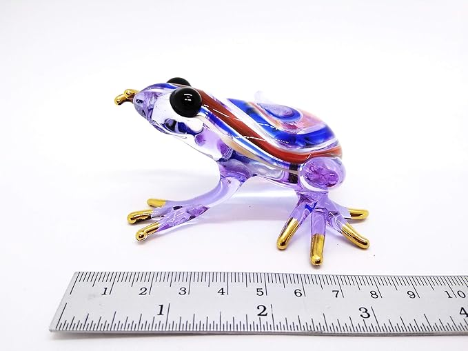 WitnyStore 3¼" Swirl Blue Red Purple Frog Artistic Blown Glass Figurine Premium Hand-Blown Statue Tabletop Decoration Unique Collectible for Adult Collectors Handcrafted Elegant Home Room Decor