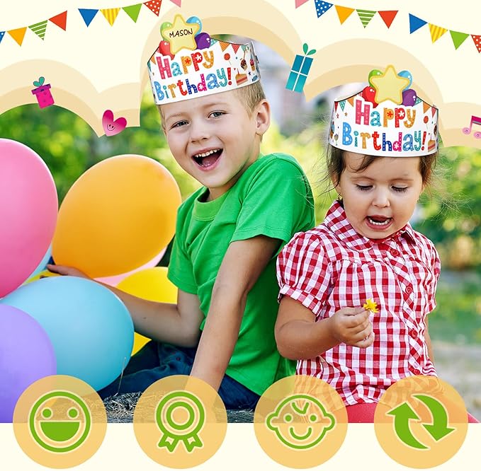 Outus 42 Pack Happy Birthday Crowns for Kids Classroom with Elastic Band for Teachers Students Kindergarten Party