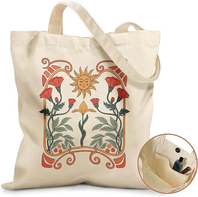 Miss Adola Aesthetic Tote Bag for Girls - with Magnetic Buckle and Zipper Inner Pocket for Women Lady Canvas Cotton Tote Bag
