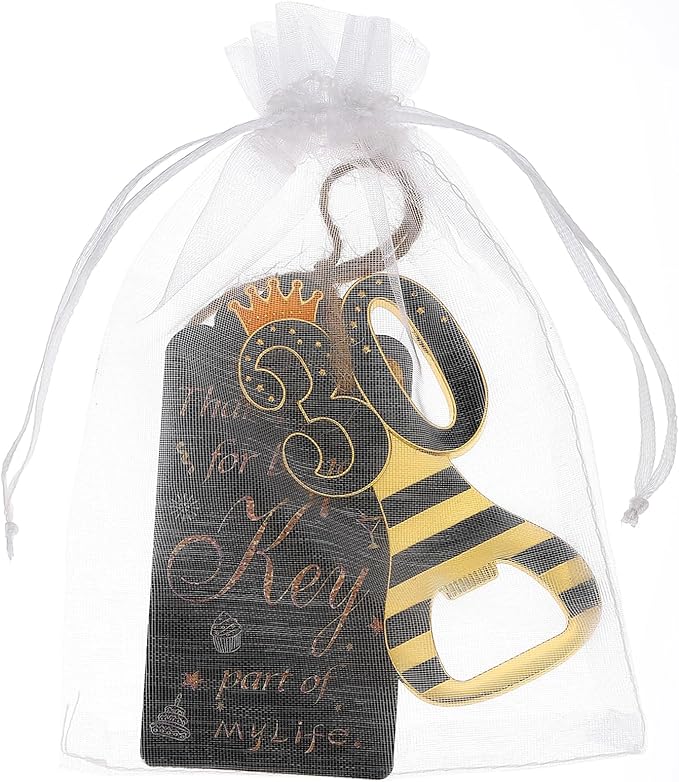 24pcs 30th Gold Keychain Bottle Opener 30th Birthday Party Favors, Keychain Beer Bottle Opener Favors 30 Anniversary Souvenirs Return Gifts for Guests Party Decor Supplies (black 30)