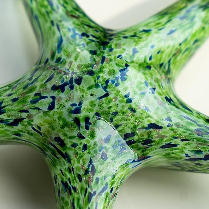 QFkris 7.8" Hand Blown Glass Starfish Figurines, Glass Sea Life Animal Ornaments for Home Decor, Star Fish Paperweight for Office Deck, for Mom Women
