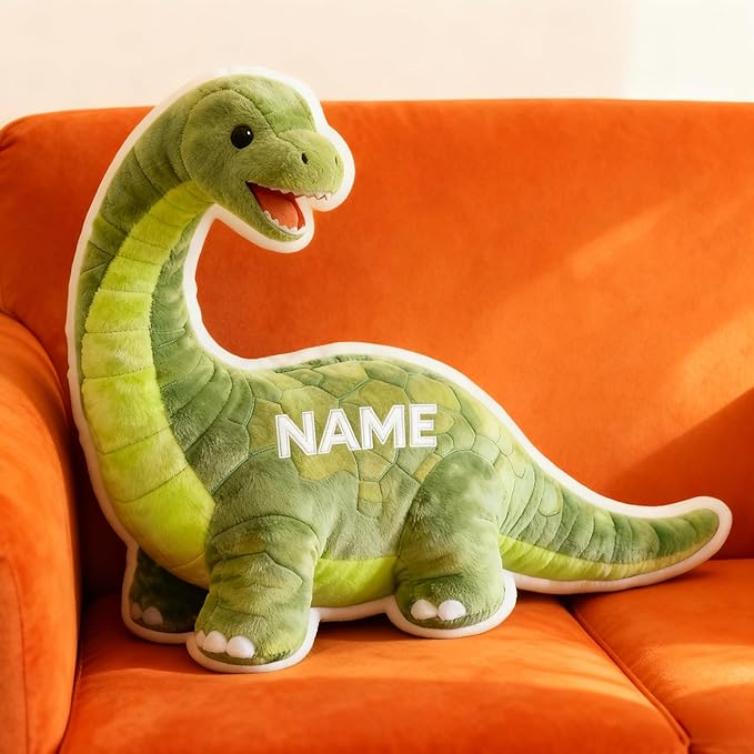 Personalized Dinosaur Shaped Shaped Pillow, Custom Name Plush Stuffed Pillows, Suitable for Beds, Sofas, Bedrooms, Living Rooms Custom Decorative Cushion Gifts for Birthday and Anniversary