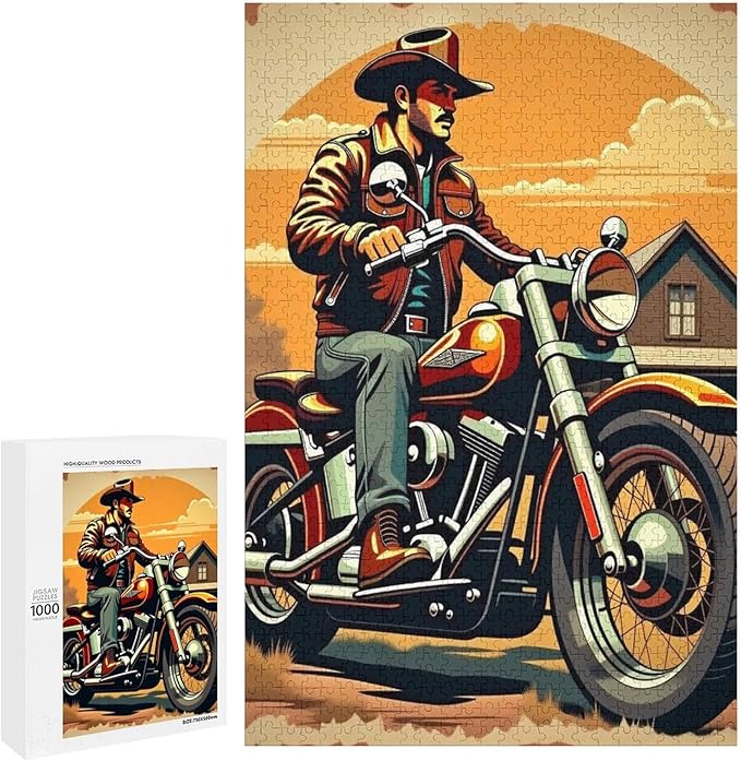 Old Man Old Motorcycle and Old House Wooden Puzzle 1000 Pieces Jigsaw Puzzles for Adults Puzzle Educational Toys Challenging Fun Games Gifts for Elders Kids Family and Friends