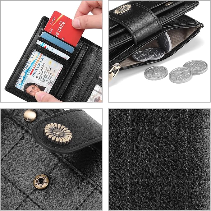 SENDEFN Small Wallets for Women Leather RFID Blocking Bifold Zipper Pocket Wallet with ID Window