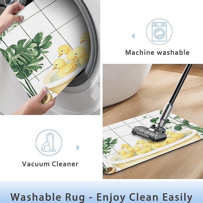 Bathroom Rug 29.5"x17",Duck Bathtub Swimming Bath Mat with Non-Slip Rubber Backing, Quick-Drying Absorbent Thin Floor Mat for Bathroom, Shower, Sink, or Kitchen