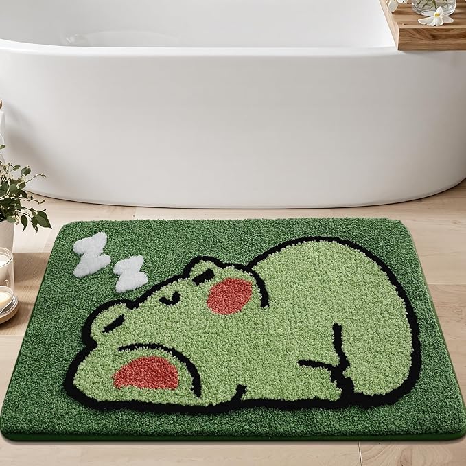 Ankah Bath Mat Cute Shower Rug, Luxury Shaggy High Absorbent and Anti Slip, Machine Washable Fit for Bathtub, Shower and Bath Room, (19.68"x 31.49", Sleep Frog)