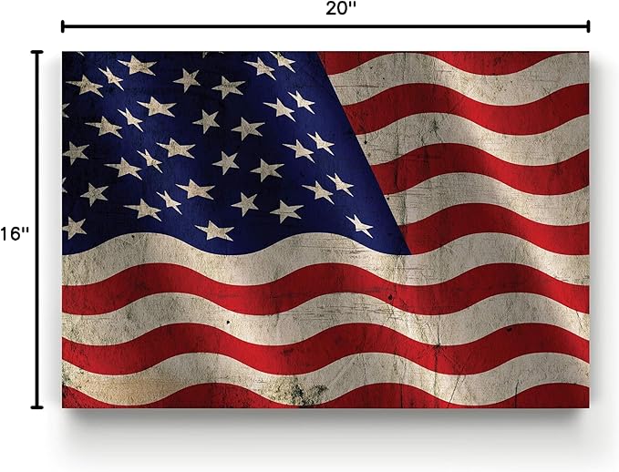 Renditions Gallery Canvas Nationalistic Wall Art Home Paintings & Prints Artwork Waving American Flag Modern Patriotic Canvas Pride Decorations for Bedroom Office Kitchen - 16"x20" LT25