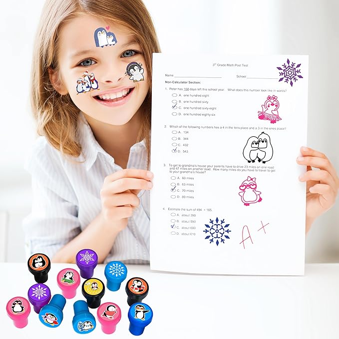 36PCS Penguin Party Favors - 24PCS Temporary Tattoos & 12PCS Stamps - Ideal Winter Animal Themed Birthday Card Decorations Supplies Goodie Bag Cute Rewards for Girls Boys Classroom Gifts Prizes