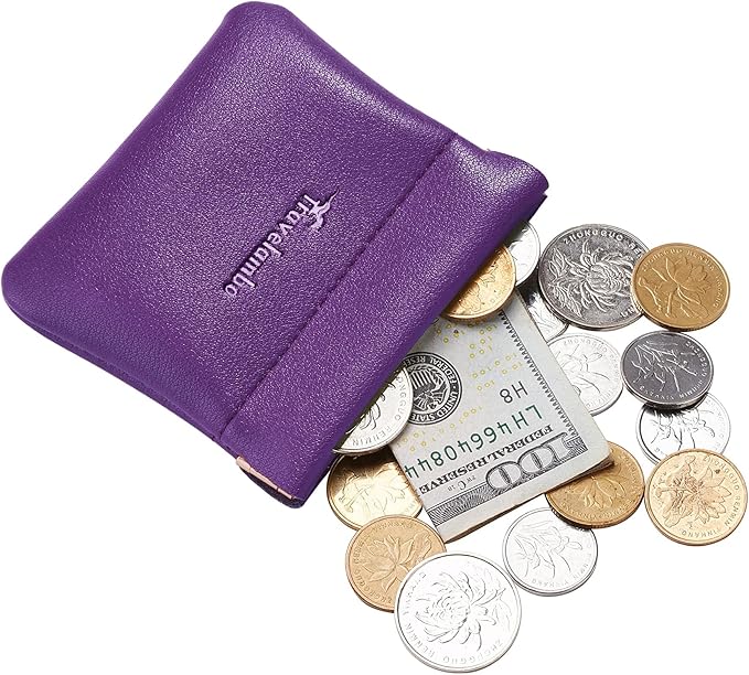 Travelambo Leather Squeeze Coin Purse Pouch Change Holder For Men & Women
