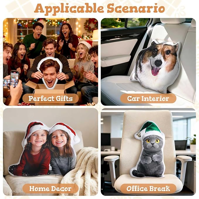 Custom4U Custom Pet Pillow with Picture Personalized Photo Dog Cat Full Body Shaped Pillow Gifts for Birthday Thanksgiving Christmas (8inches)