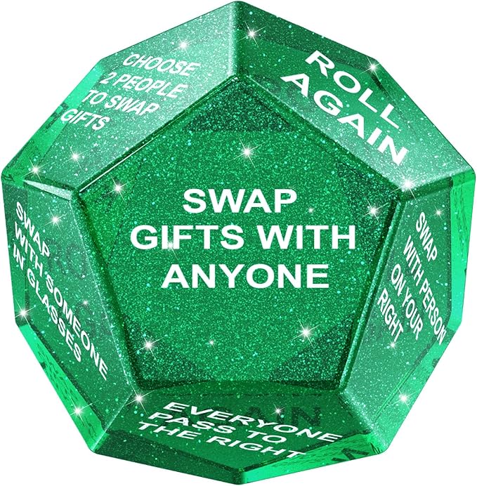 Santa Swap Gift Exchange Dice, Xmas Stocking Stuffers 2025, Snowflake Exchange Game, 12 Sided Dice for Holiday Parties, Family Gatherings & Office Events with Themed Gameplay Actions