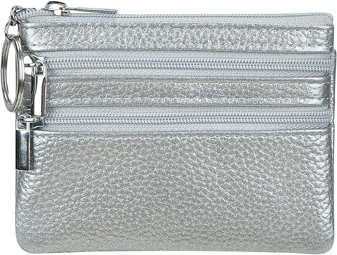 Women's Genuine Leather Coin Purse Mini Pouch Change Wallet with Keychain