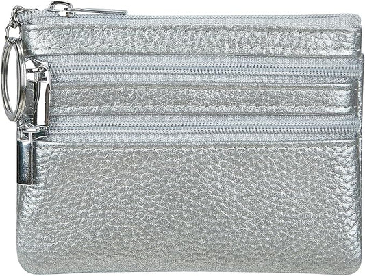 Women's Genuine Leather Coin Purse Mini Pouch Change Wallet with Keychain