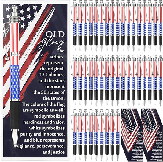 300 Sets American Flag Ballpoint Pens Bulk USA Patriotic Themed Black Ink Retractable Pen Stars Stripes Bookmarks Stationery Easter Party Gifts for Home Office Army Veterans Souvenirs