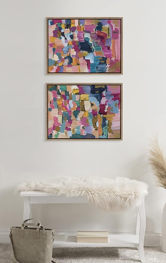 Kate and Laurel Sylvie Applause Framed Canvas Wall Art Set by Leah Nadeau, Set of 2, 18x24 Gold, Decorative Colorful Abstract Art Print for Wall