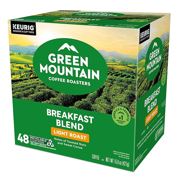 Green Mountain Coffee Roasters Breakfast Blend Single-Serve Keurig K-Cup Pods, Light Roast Coffee, 48 Count