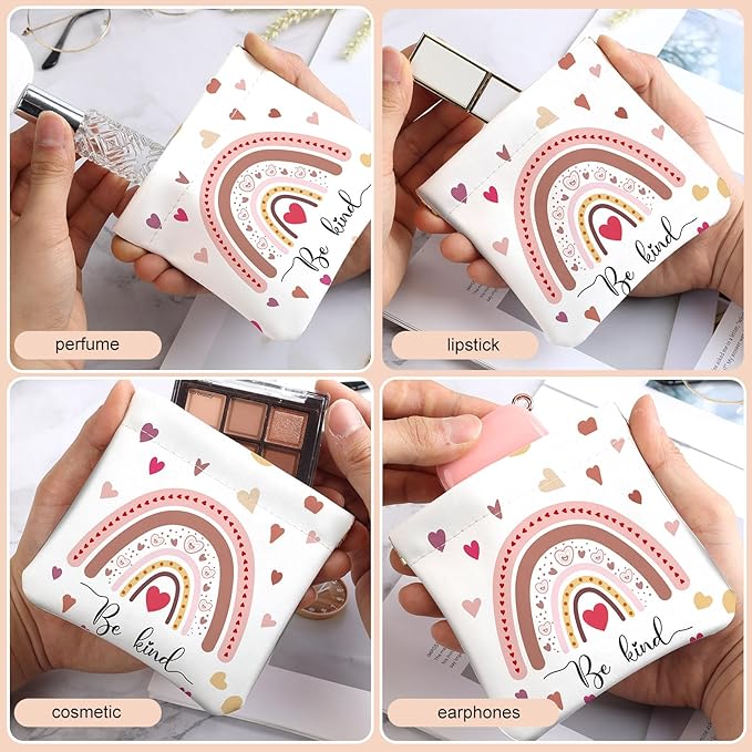 2Pcs PU Leather Small Squeeze Coin Purse Pouch Mini coin Bag Unique And Cute Wallet Cosmetic Bags Change Bag For Women Girls Men （Heart and Rainbow1