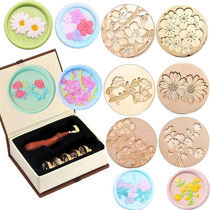 JUPPE 6Pcs Flower Series Wax Seal Stamp Set, Flower Wax Seal Sealing Wax Plant Leaf Wax Stamp Wedding Birthday Party Invitation Sealing Stamp Set (6Pcs Set)