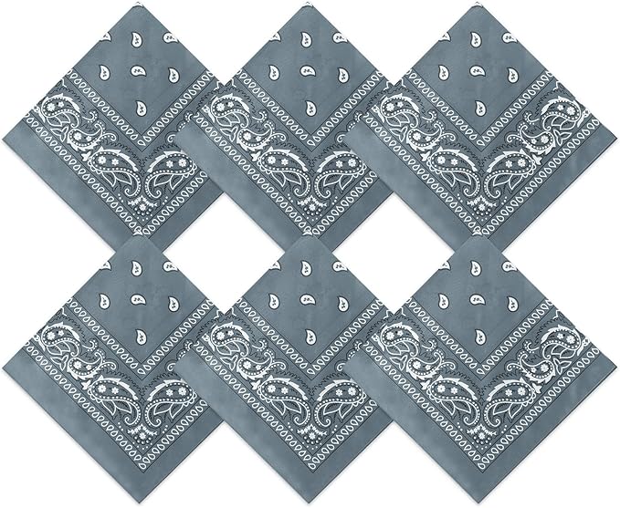 Blulu 6 Pcs Neon Color Cowboy Bandanas for Men Women Assorted Paisley Pattern Handkerchiefs 22 x 22 Inch Kids Headwrap Scarfs