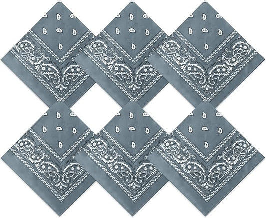 Blulu 6 Pcs Neon Color Cowboy Bandanas for Men Women Assorted Paisley Pattern Handkerchiefs 22 x 22 Inch Kids Headwrap Scarfs